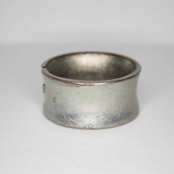 SOLD Vintage Silver Cuff Bangle with Tension Hinge Closure - Picture 2 of 7